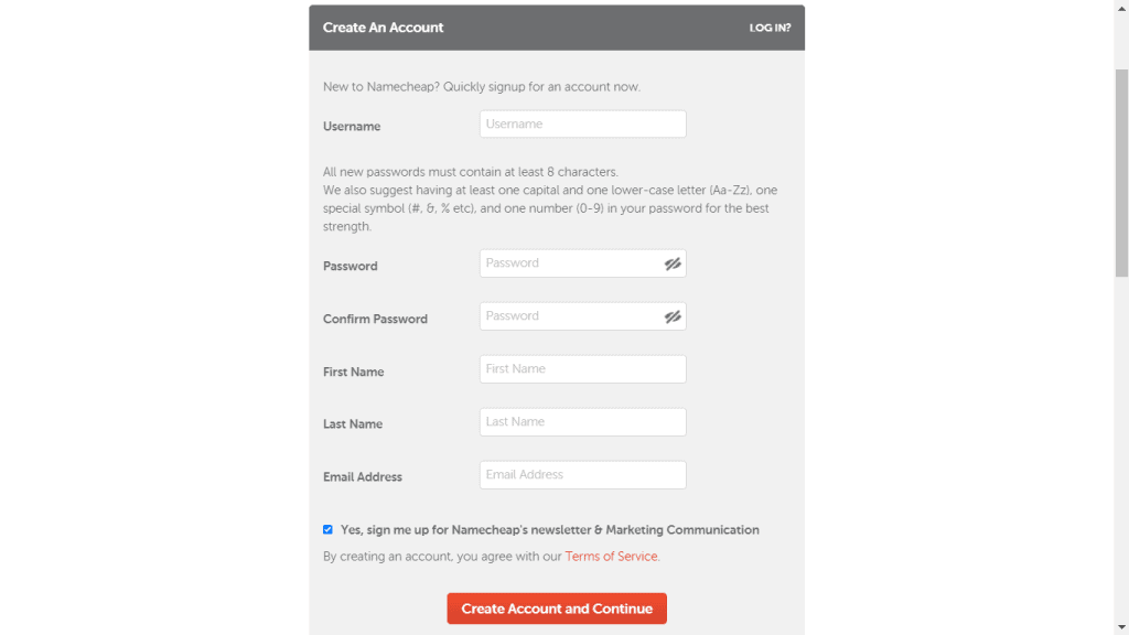 namecheap create account 