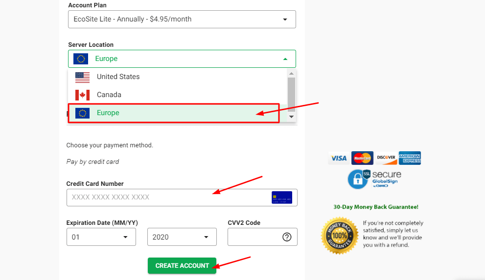 How to Buy Hosting from GreenGeeks (5 Important Steps) 4 3. europe server