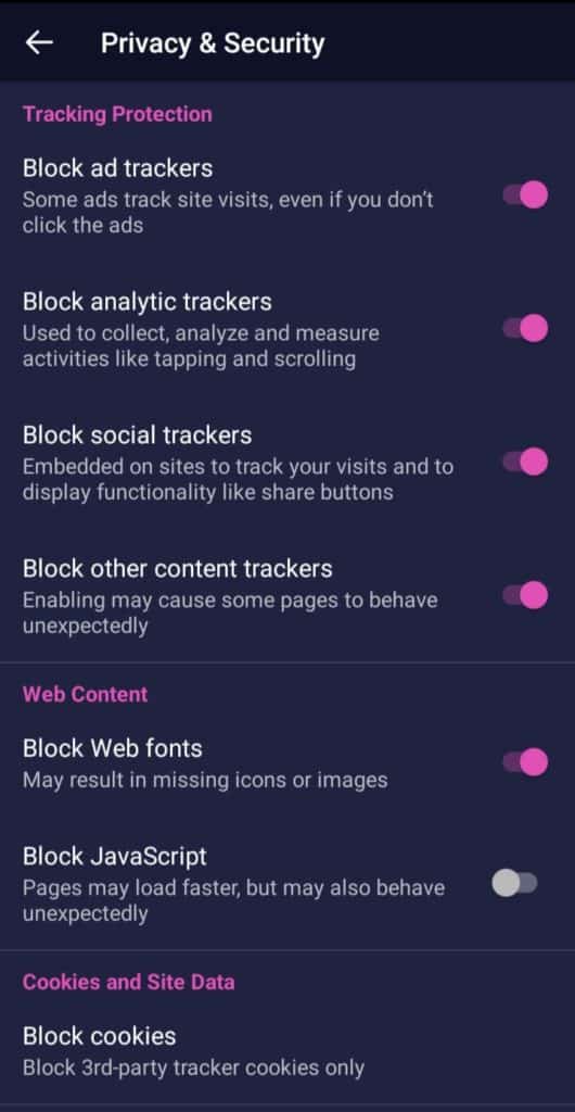 firefox focus security settings