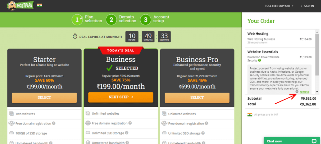 hostpapa remove add ons