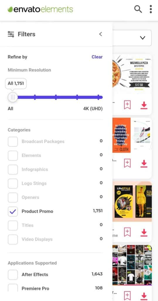 Envato Elements Mobile Interface