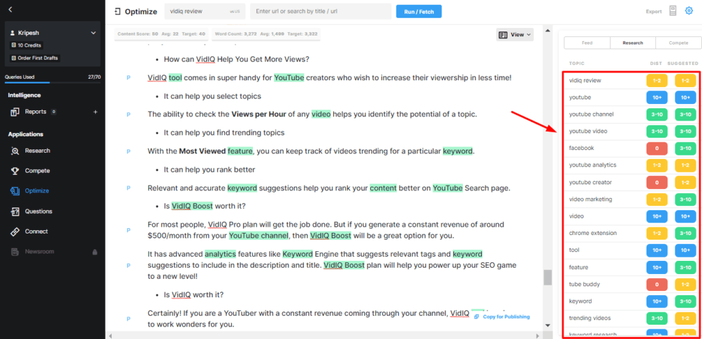 MarketMuse Optimize Keywords