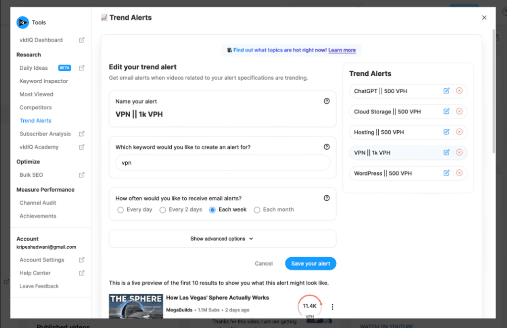 VidIQ Pro - Trend Alerts
