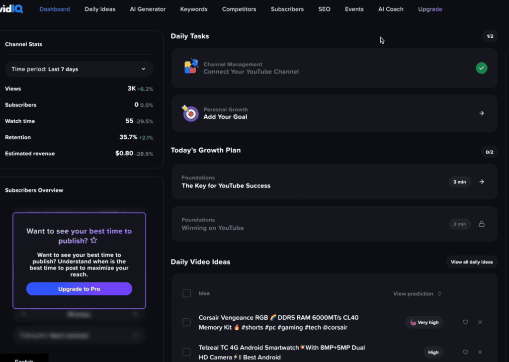 VidIQ user interface