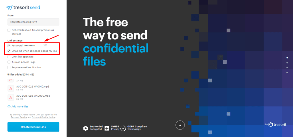 Adding files to Tresorit Send