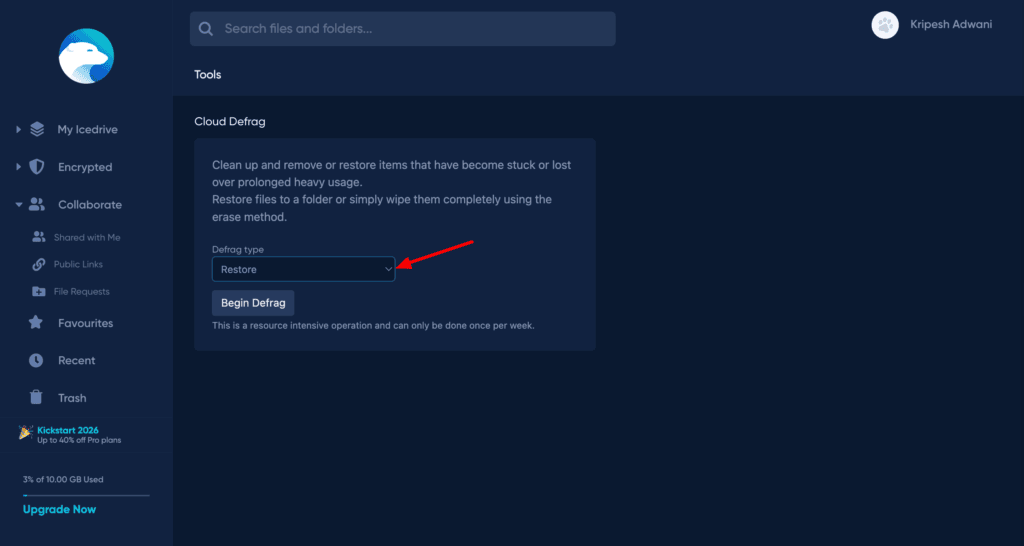 Icedrive Review (2026) - Why I Bought IceDrive? 8 Pros & 7 Cons 6 Icedrive Cloud Defrag