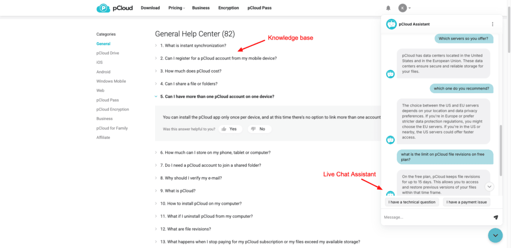 pCloud customer support
