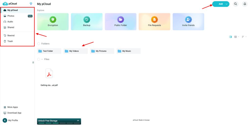 pCloud - user interface
