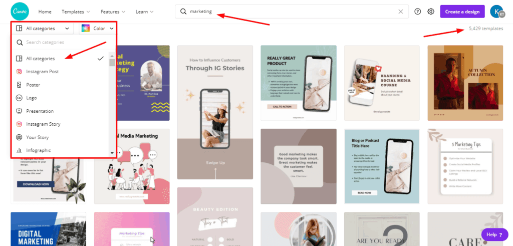 Search templates from home page