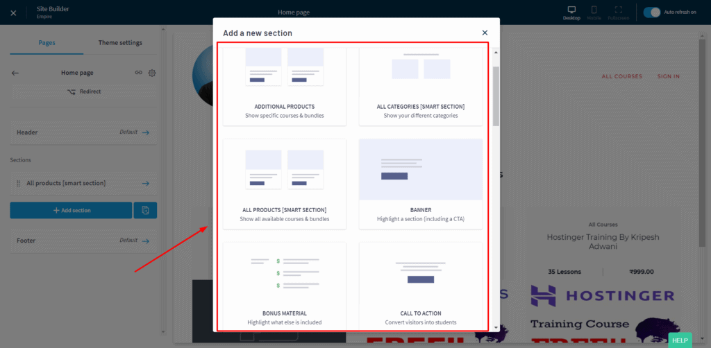Thinkific home page builder