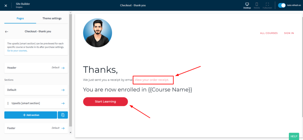 Thinkific thankyou page