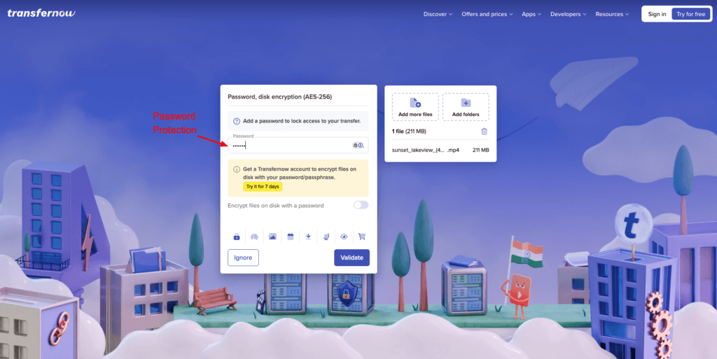 TransferNow - password protection

