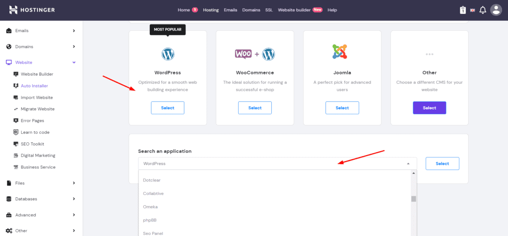 Hostinger CMS options