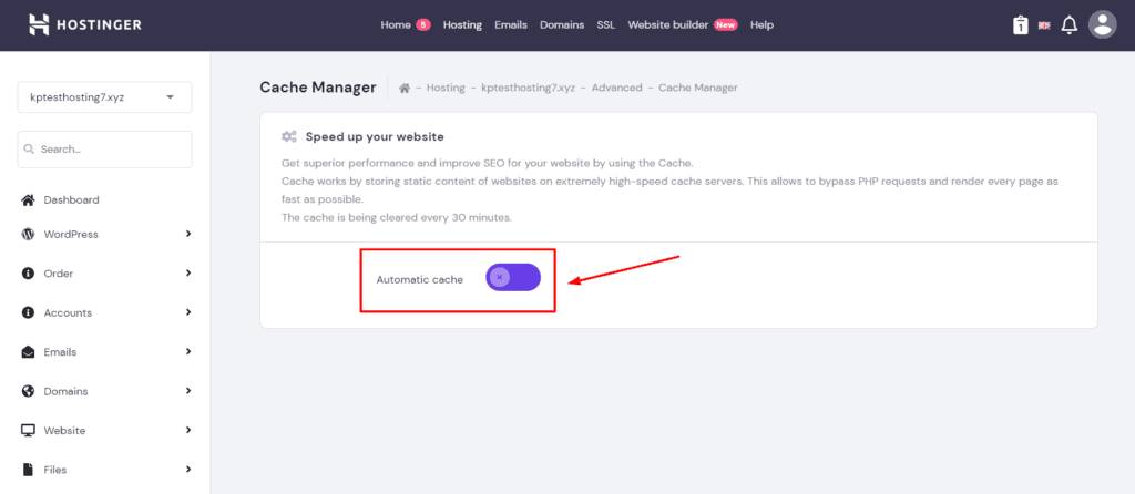 Hostinger Cache manager