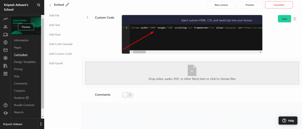 Teachable Review (2026) - What Makes It So Popular? 13 Teachable embed code