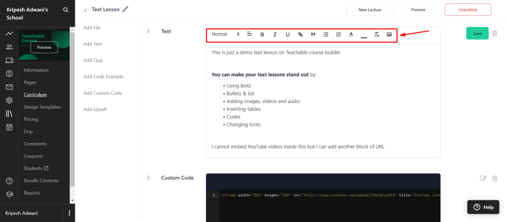Teachable Review (2026) - What Makes It So Popular? 7 Teachable formating bar problems