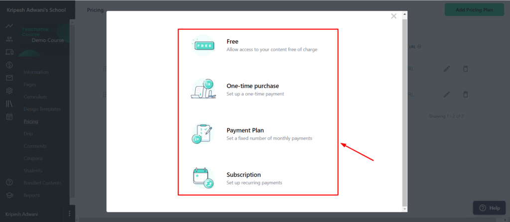 Teachable student pricing plans
