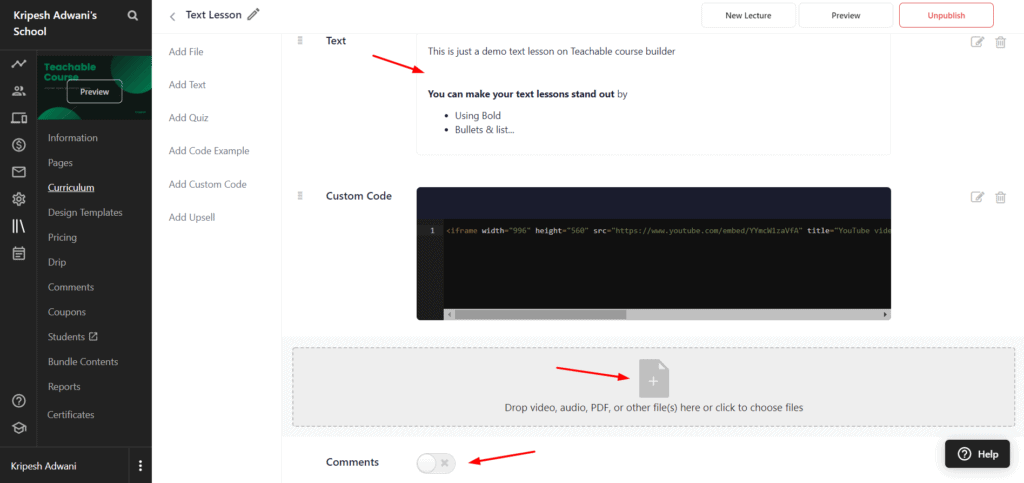 Teachable Review (2026) - What Makes It So Popular? 6 Teachable text lessons