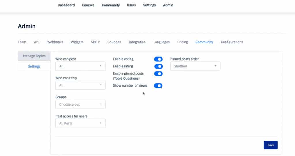 Acadle Community Settings
