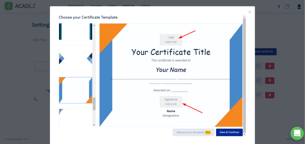 Certificates in Acadle
