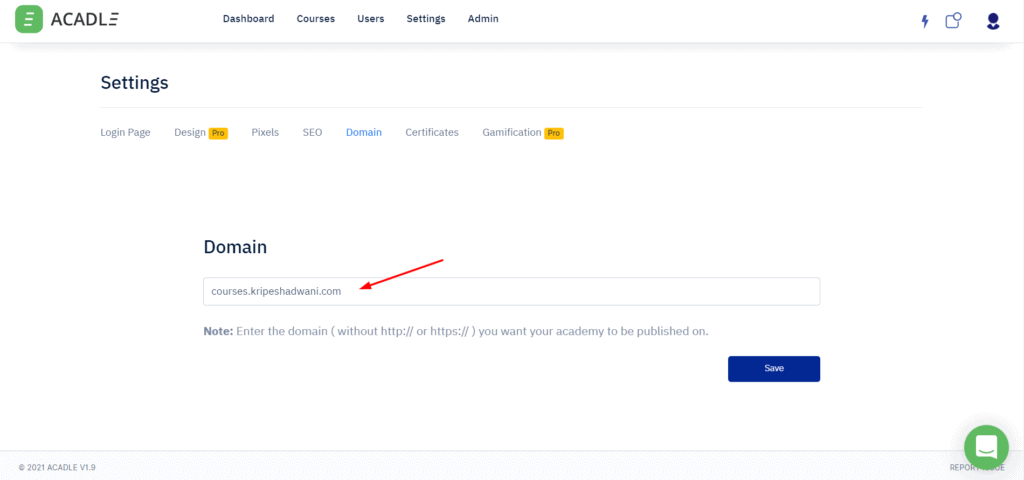 Custom domain in Acadle