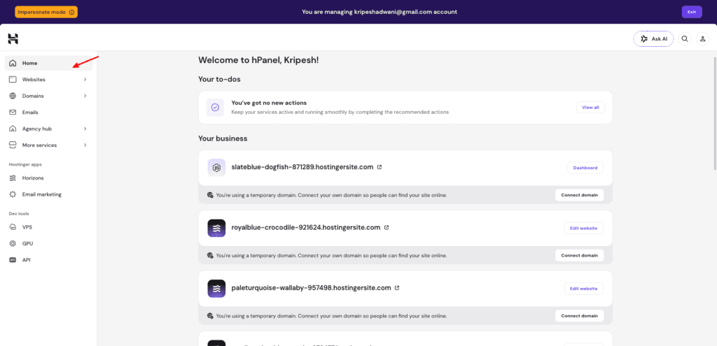 Hostinger hPanel