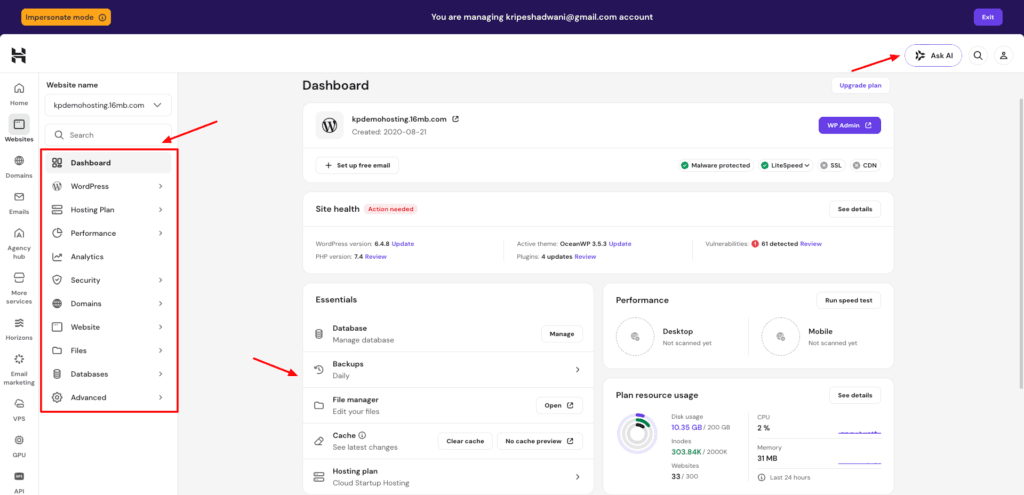 Hostinger user interface
