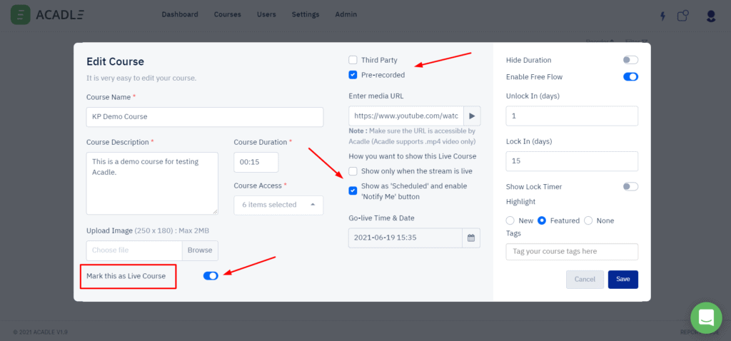 Live course on Acadle