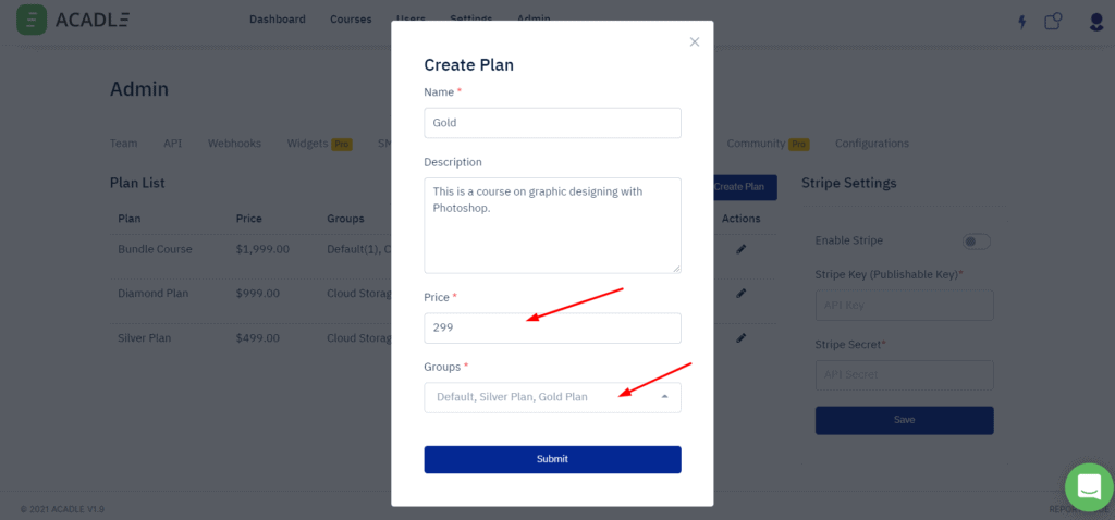 Student Pricing options in Acadle