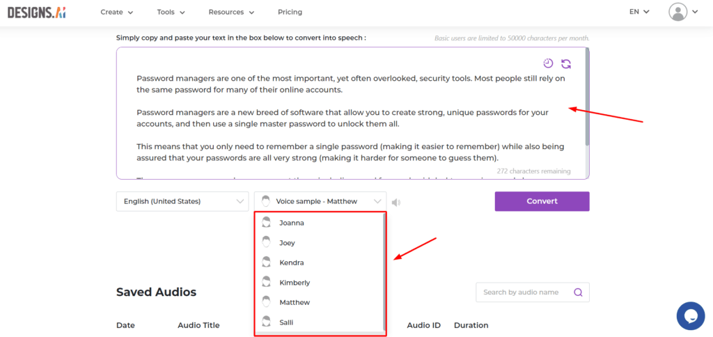 Designs.ai Review (2026) - The New AI-powered design tool 9 Text to speech maker