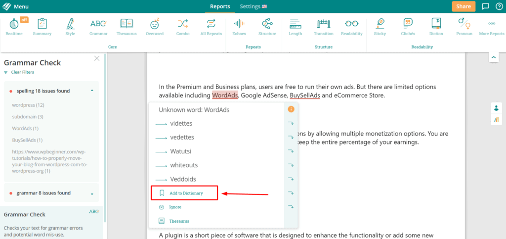 Add spellings to dictionary