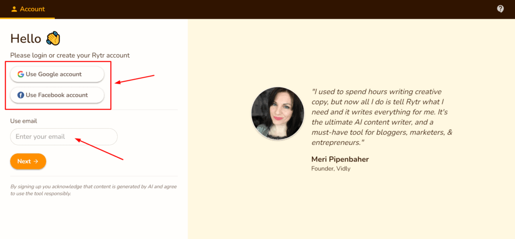 Rytr User Interface 1
