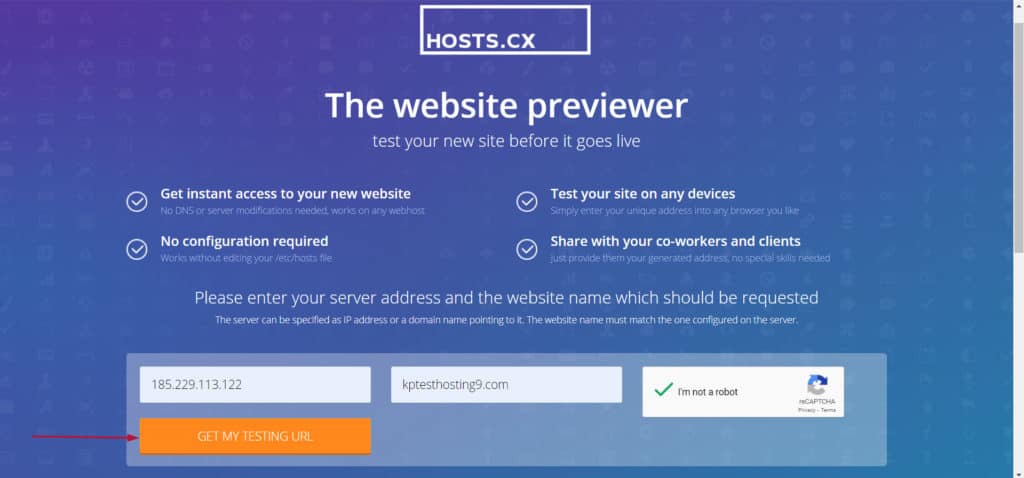 (hosts.cx)Step 2 - filling the fields