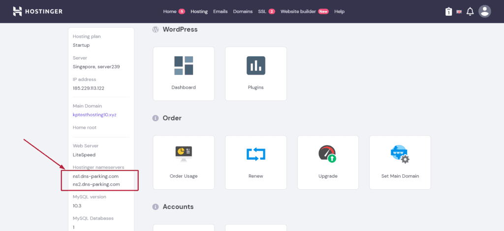 nameservers of the server