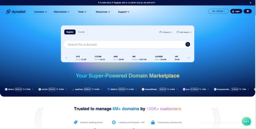 7 Best Domain Name Registrars in India (2026) - Buy Domain Name in India 11 Dynadot homepage