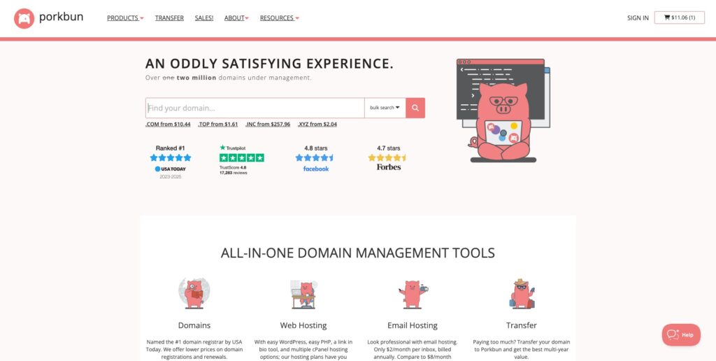 7 Best Domain Name Registrars in India (2026) - Buy Domain Name in India 16 Porkbun homepage