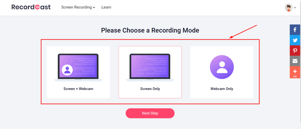 RecordCast Recording Mode