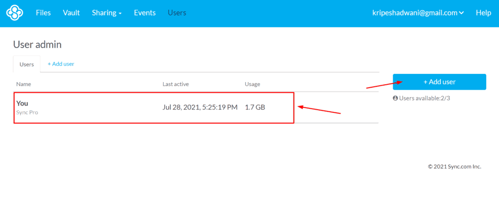 Sync.com Review (2026) - Best Secure Cloud Storage 17 Users tab in Sync