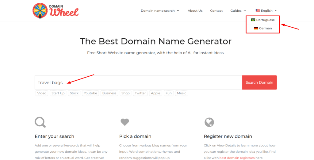 Domain Wheel homepage