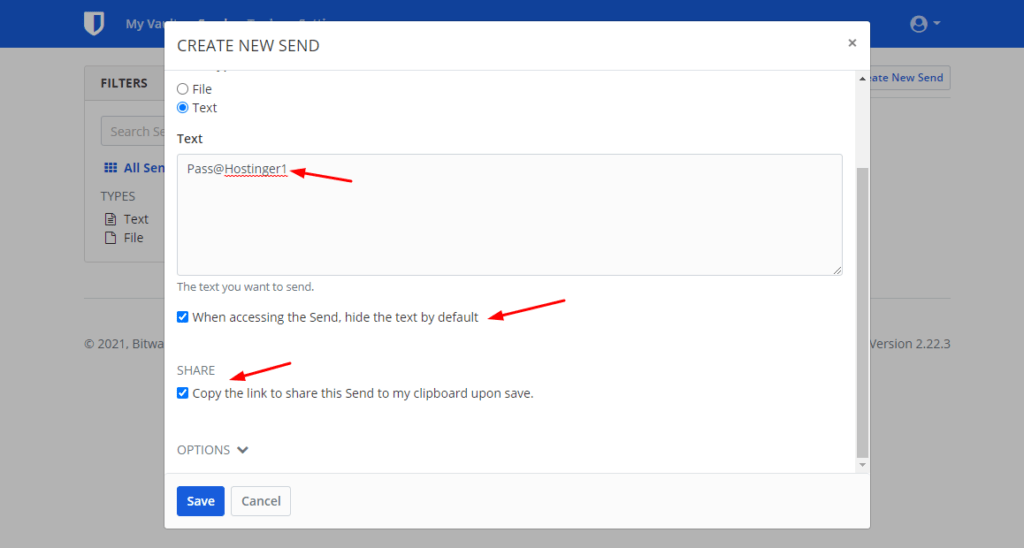 Bitwarden Send - How To Share Passwords Securely (2026) 5 Enable Hide Text and Copy Link Options