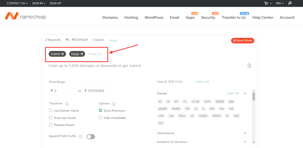 Namecheap Beast Mode homepage