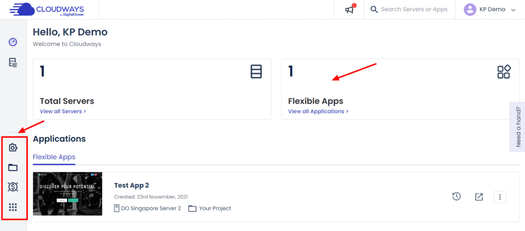 Cloudways user interface