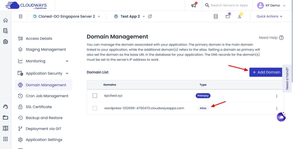 Cloudways - domain management