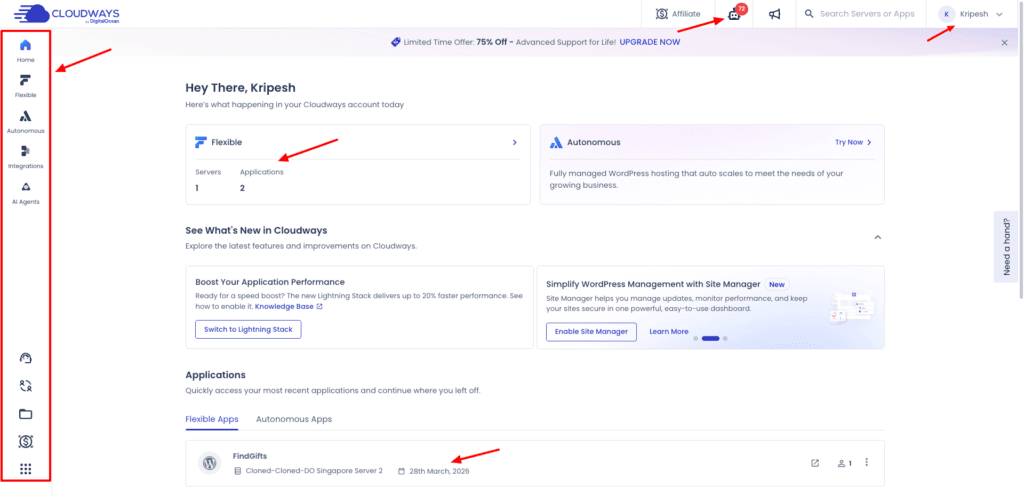 Cloudways Review July 2026 - Best Managed Hosting?? 3 Cloudways user interface