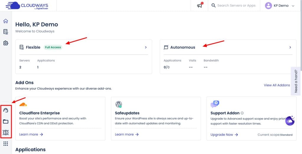 Cloudways user interface