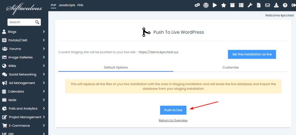 ChemiCloud Review November 2025 - Value For Money Host 16 Pushing changes to live in Staging