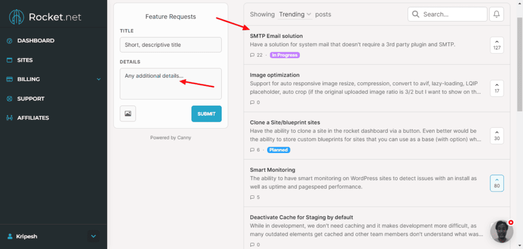 Rocket.net Feeature Requests
