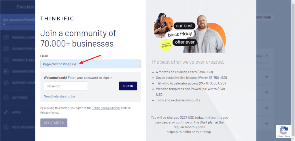Adding Billing details on Thinkific Black Friday Deal