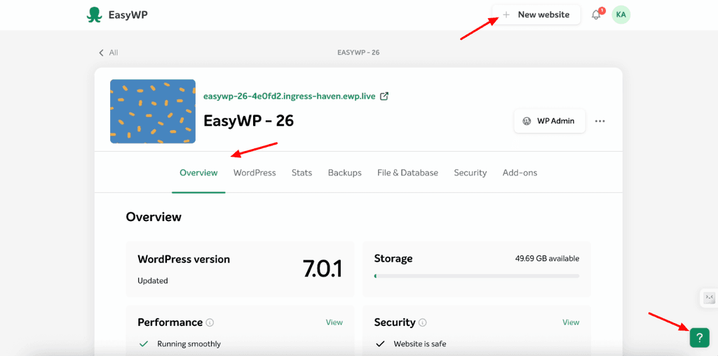 EasyWP user interface 1