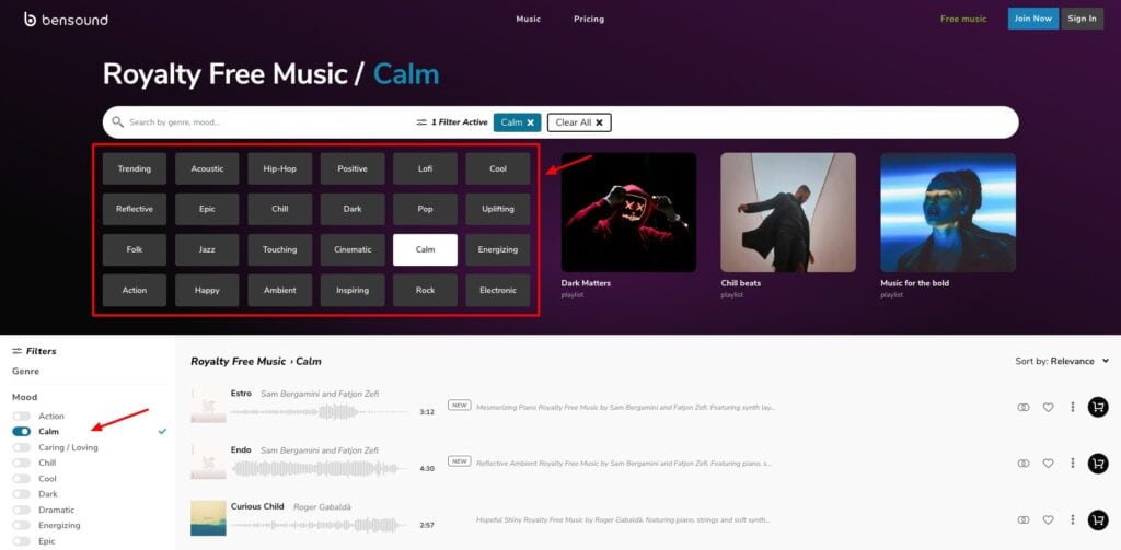 Bensound music library